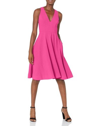 Dress the Population Catalina Solid Sleeveless Fit & Flare Midi Dress - Pink