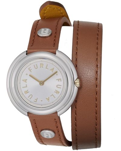 Furla Icon Shape Brown Genuine Leather Strap Watch