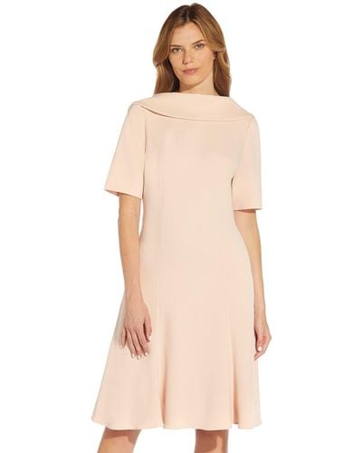 Adrianna Papell Plus Size Knit Crepe Roll Collar Dress - Natural