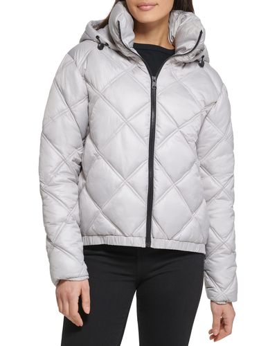 Kenneth Cole Short Hooded Zip Puffer - Gray