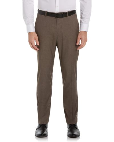 Perry Ellis Portfolio Slim Fit Dress Pants With Active Waistband - Gray