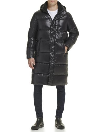 Guess Full Length Mid-weight Puffer Jacket With Removable Hood - Black