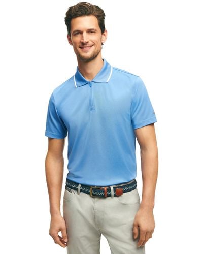 Brooks Brothers Regular Fit Performance Stretch Short Sleeve Pique Golf Polo Shirt - Blue
