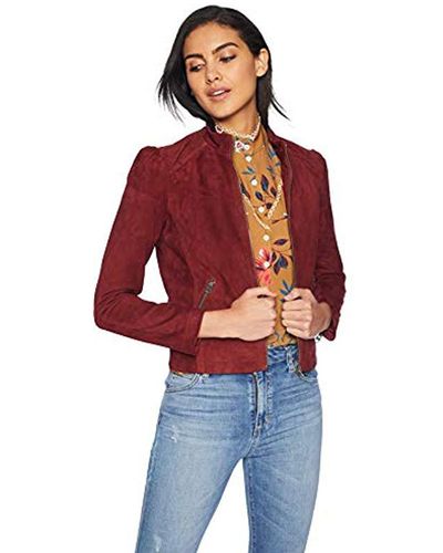 Lucky Brand Suede Puff Sleeve Jacket - Red