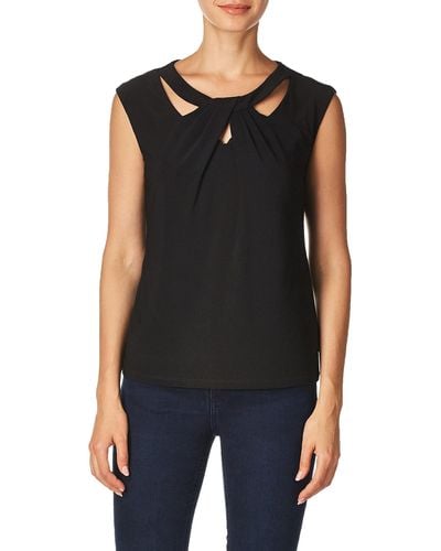 Kasper Criss Cross Knit Top - Black