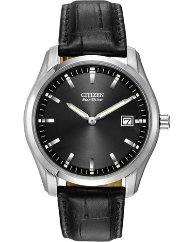 Citizen Eco-drive Corso Classic Watch In Stainless Steel With Black Leather Strap