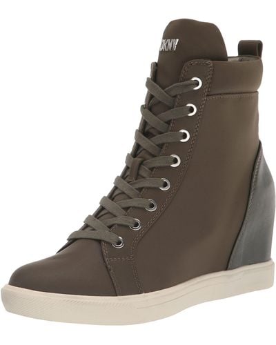 DKNY Essential High Top Slip On Wedge Sneaker - Brown