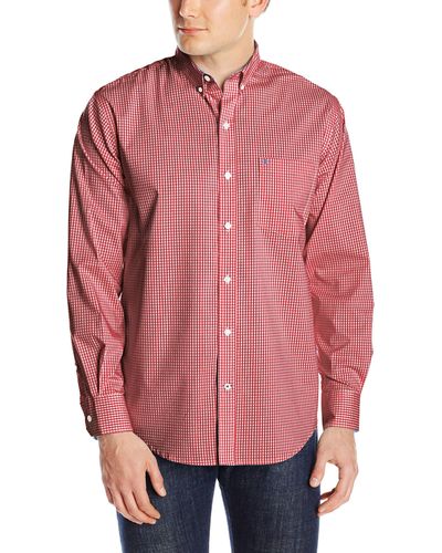 Izod Mens Non-iron Long Sleeve Gingham Button Down Shirts - Red