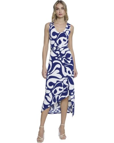 Donna Morgan Sleeveless Midi Summer Wrap S Dresses - Blue