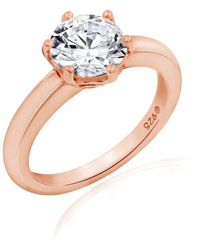 Amazon Essentials Amazon Collection Rose Gold-plated Sterling Silver Infinite Elements Cubic Zirconia Round Solitaire Ring - Pink