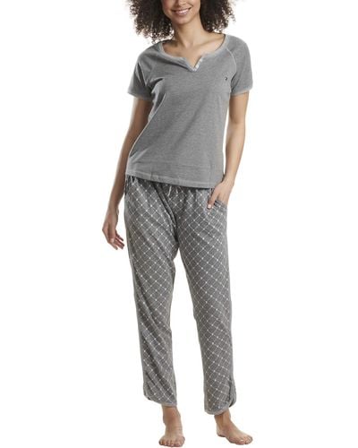 Tommy Hilfiger Short Sleeve Tshirt And Logo Pant Lounge Bottom Pajama Set Pj - Gray