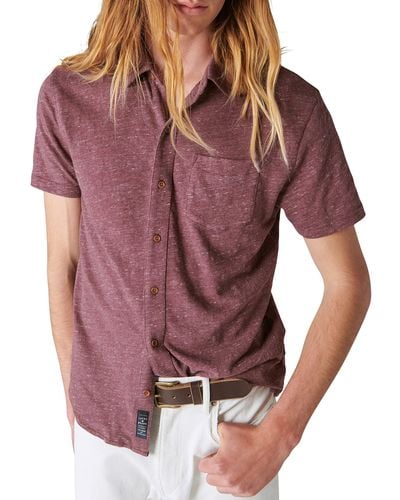 Lucky Brand Linen Short Sleeve Button Up Shirt - Red