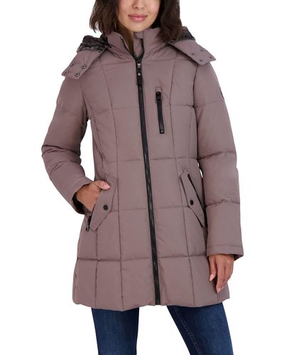 Nautica Heavyweight Puffer Jacket With Faux Fur Lined Hood - Brown