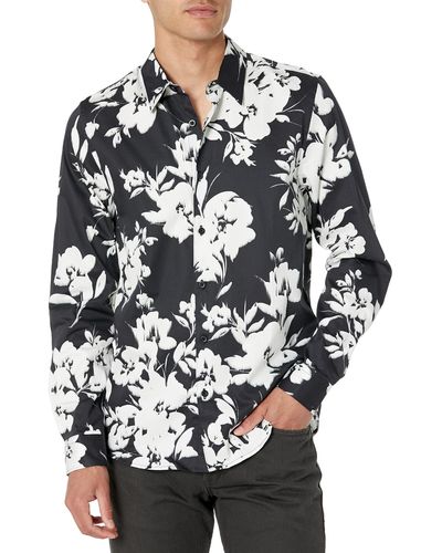 Guess Long Sleeve Luxe Stretch Floral Shirt - Grey