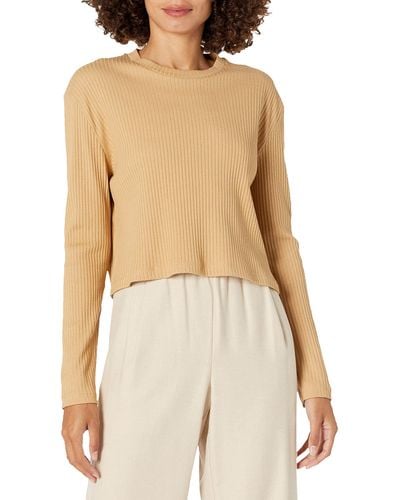 French Connection Tommy Rib Long Sleeve Crop Top - Natural