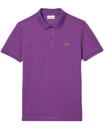 Lacoste Short Sleeved Ribbed Collar Shirt Mm - Purple