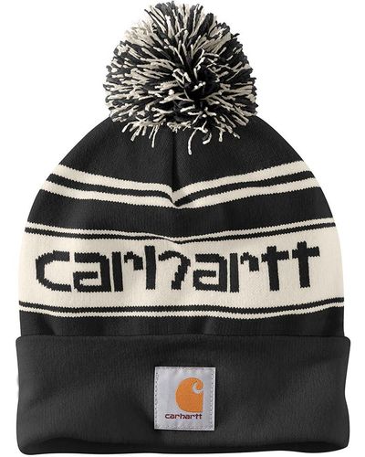 Carhartt Knit Pom Cuffed Logo Beanie - Black