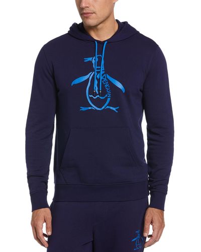 Original Penguin Logo Fleece Long Sleeve Hoodie - Blue