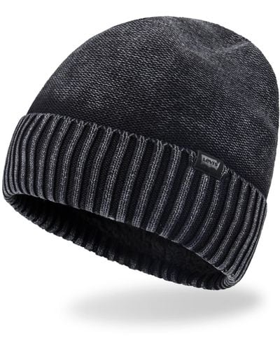 Levi's Classic Warm Winter Knit Beanie Cap Fleece Lined For And Beanie Hat - Black