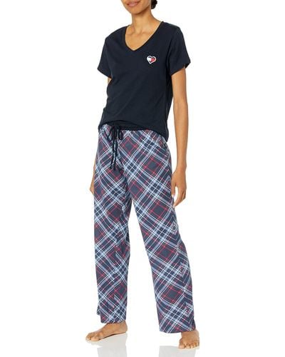 Tommy Hilfiger Womens Top And Logo Pant Lounge Bottom Pj Pajama Set - Blue