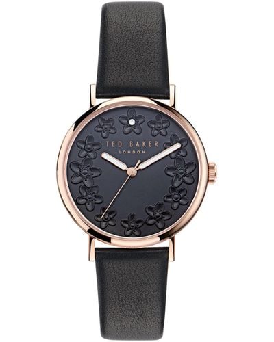 Ted Baker Phylipa Blossom Ladies Black Leather Strap Watch - Grey