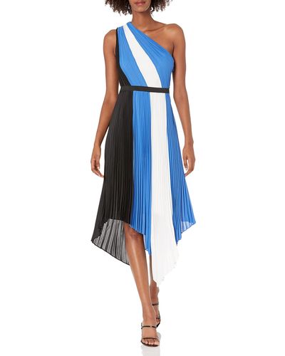 BCBGMAXAZRIA Striped Color Block Midi Cocktail Dress - Blue