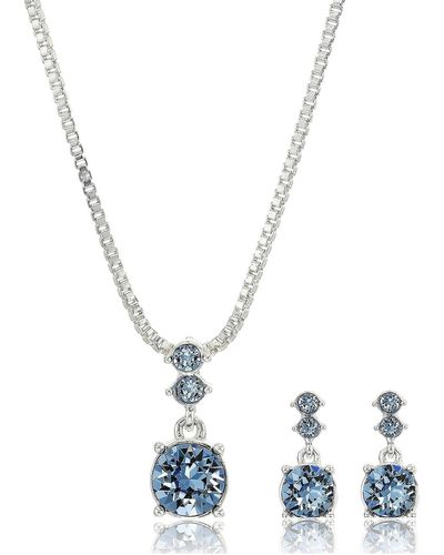 Nine West Boxed Necklace/pierced Earrings Set - Blue