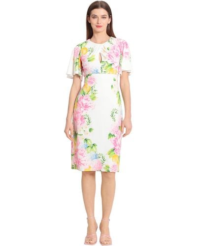 Maggy London Flutter Sleeve Matte Jersey Dress Career Workwear Office Occasion Event Guest Of - White