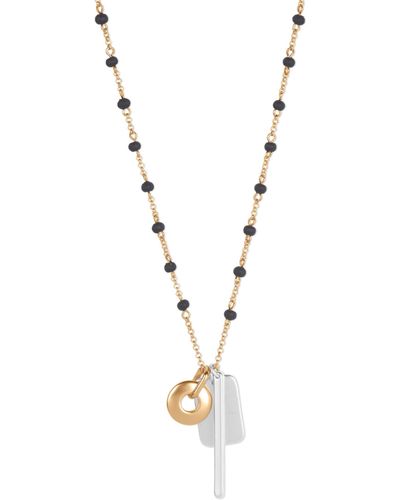 Lucky Brand Wood Beaded Chain Charm Necklace - Metallic