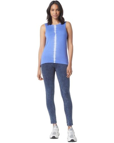 Andrew Marc Sport High Hip Length Easy Fit Unique One-of-a-kind Tie Dye Crew Neck Tank - Blue