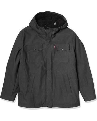 Levi's Big & Tall Soft Shell Two Pocket Sherpa Lined Hooded Trucker Jacket - Black