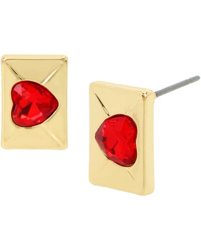 Betsey Johnson S Heart Envelope Stud Earrings - Red