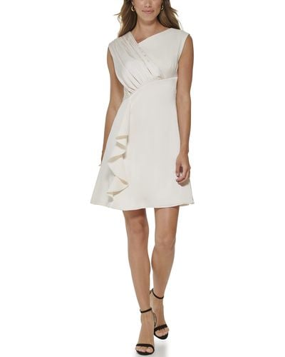 DKNY Asymetric Neck Scuba Crepe/silky Chameuse Cocktail Dress - White