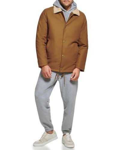 Calvin Klein Sherpa Lined Cotton Coach Jacket - Brown