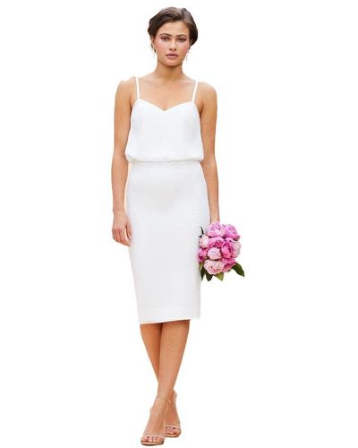 Dress the Population S Alondra Blouson Tank Pencil Skirt Midi Dress - White