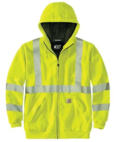 Carhartt Mens High-visibility Rain Defender® Loose Fit Midweight Thermal-lined Full-zip Class 3 Sweatshirt - Yellow
