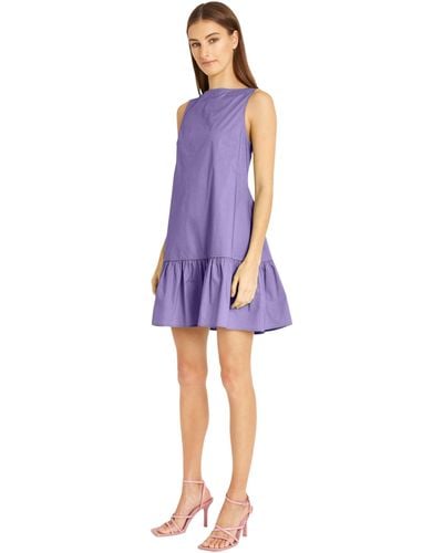 Donna Morgan Versatile High Neck Swing Body Ruffle Summer Dresses For - Purple