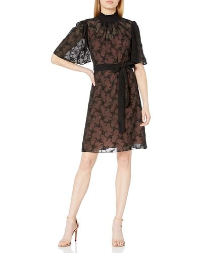 Rebecca Taylor Short Sleeve Vine Embroidery Dress - Black