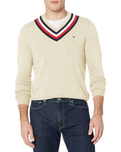 Tommy Hilfiger Mens Stripe V Neck Sweater - Blue