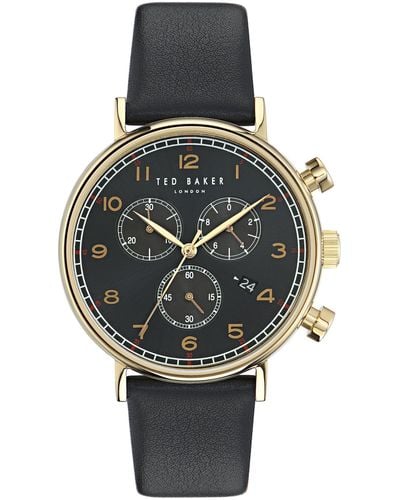Ted Baker Gents Black Eco Genuine Leather Strap Watch - Metallic