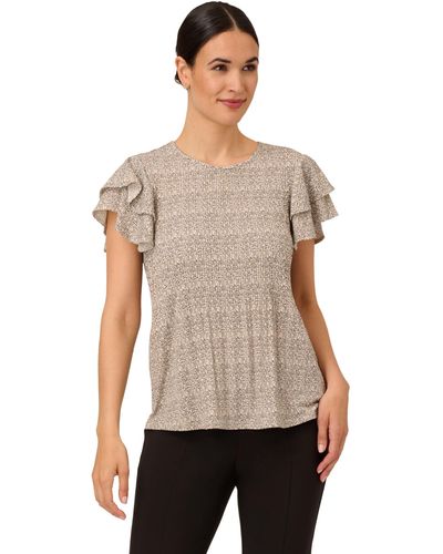 Adrianna Papell Pleated Knit Double Sleeve Top - Natural