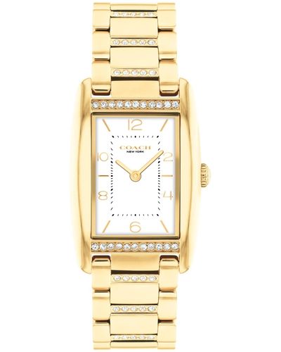 COACH 2h Quartz Tank Watch With Crystal-set Link Bracelet - Water Resistant 3 Atm/30 Meters - Gift For Her - Premium Fashion Timepiece - Metallic
