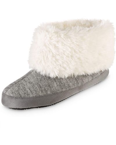 Isotoner Womens Heathered Knit Marisol Boot With 360 Comfort Slipper - Gray