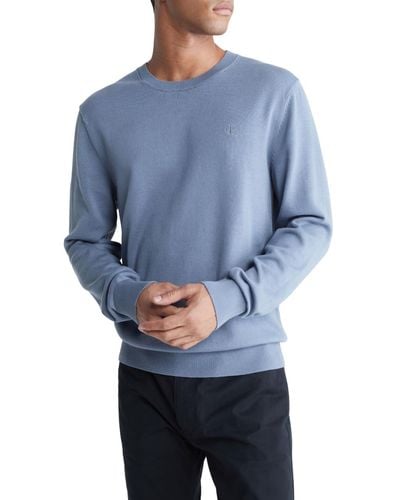Calvin Klein Smooth Cotton Monogram Logo Sweater - Blue