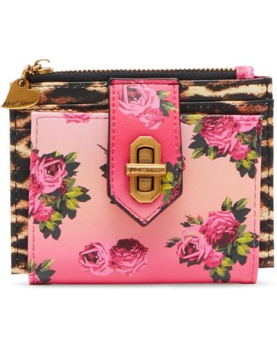 Betsey Johnson Leopard Floral Bifold Wallet - Pink