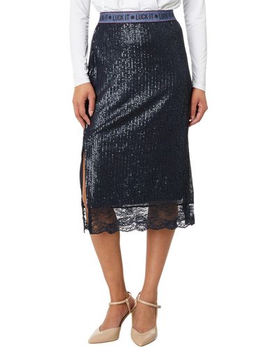 Lucky Brand Sequin Lace Midi Skirt - Blue