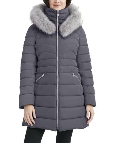Laundry by Shelli Segal Puffer Jacket With Detachable Faux Fur Hood And Large Collar - Gray