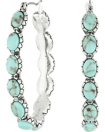 Lucky Brand Silver-tone And Faux Turquoise Hoop Earrings - Multicolor