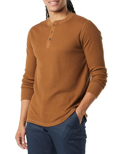 Amazon Essentials Regular-fit Long-sleeve Waffle Henley Shirt - Brown