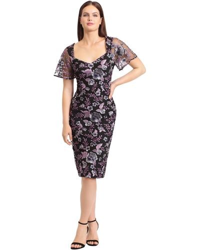 Maggy London Holiday Embroidered Dress Embroidery Occasion Event Party Guest Of - Blue